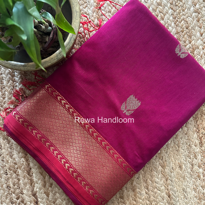 Maheshwari Dark Magenta Lotus Butta Saree LLBS075