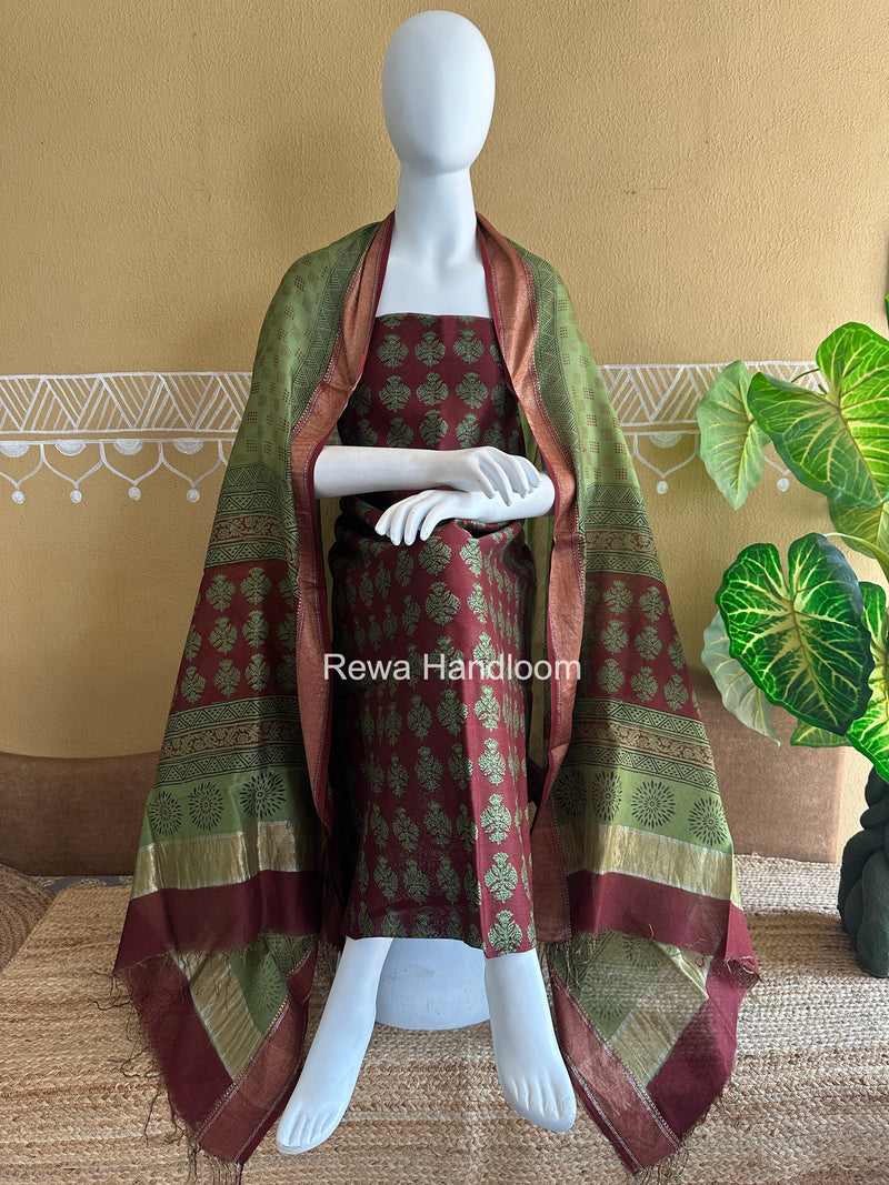 Maheshwari Bagh Print Top-Dupatta Set