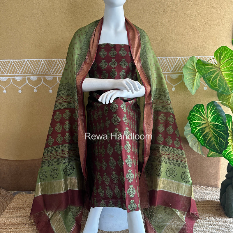 Maheshwari Bagh Print Top-Dupatta Set
