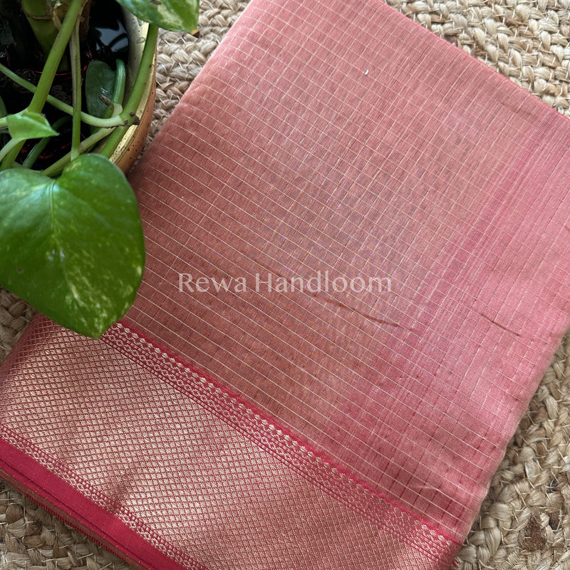 Maheshwari~ Silver Zari Checks Silk Saree