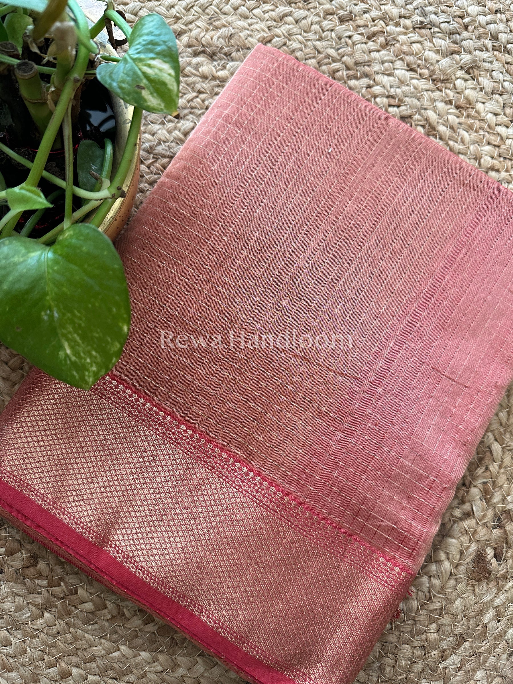 Maheshwari~ Silver Zari Checks Silk Saree