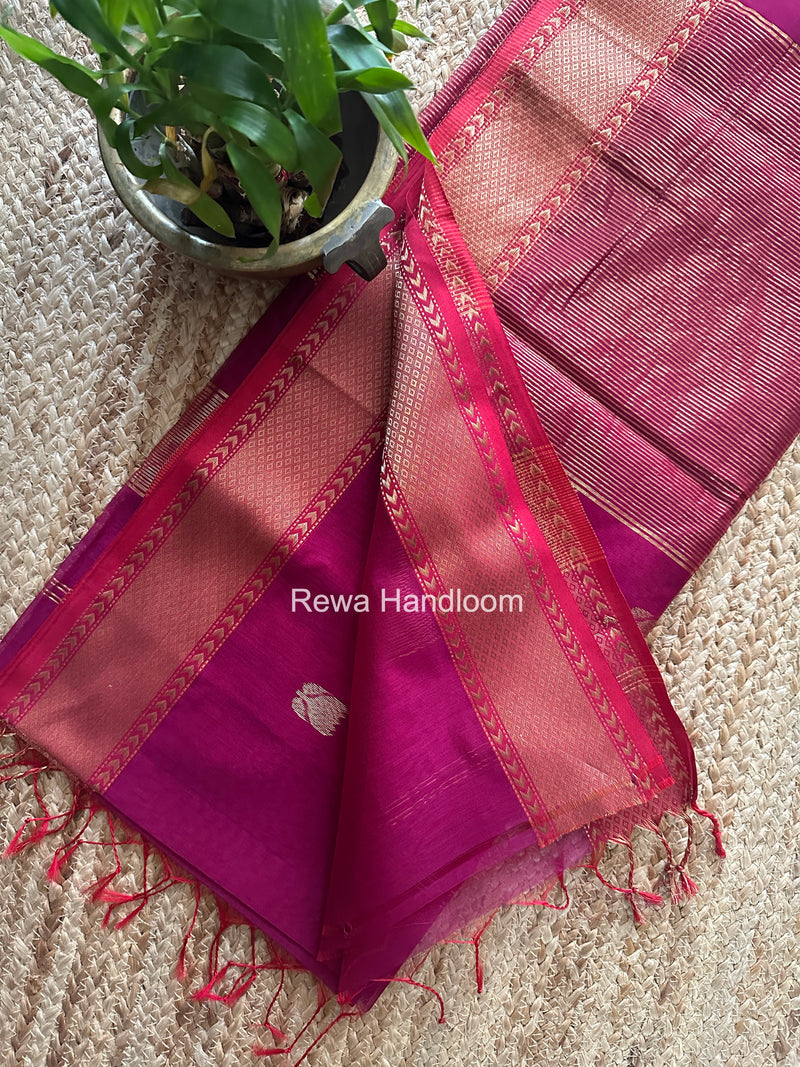Maheshwari Dark Magenta Lotus Butta Saree LLBS075