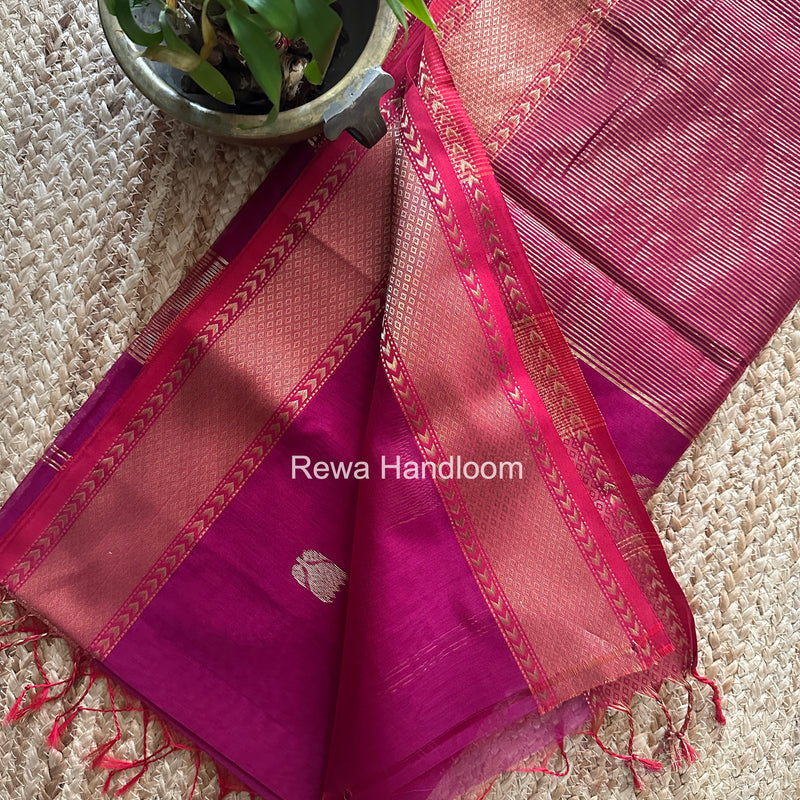 Maheshwari Dark Magenta Lotus Butta Saree LLBS075
