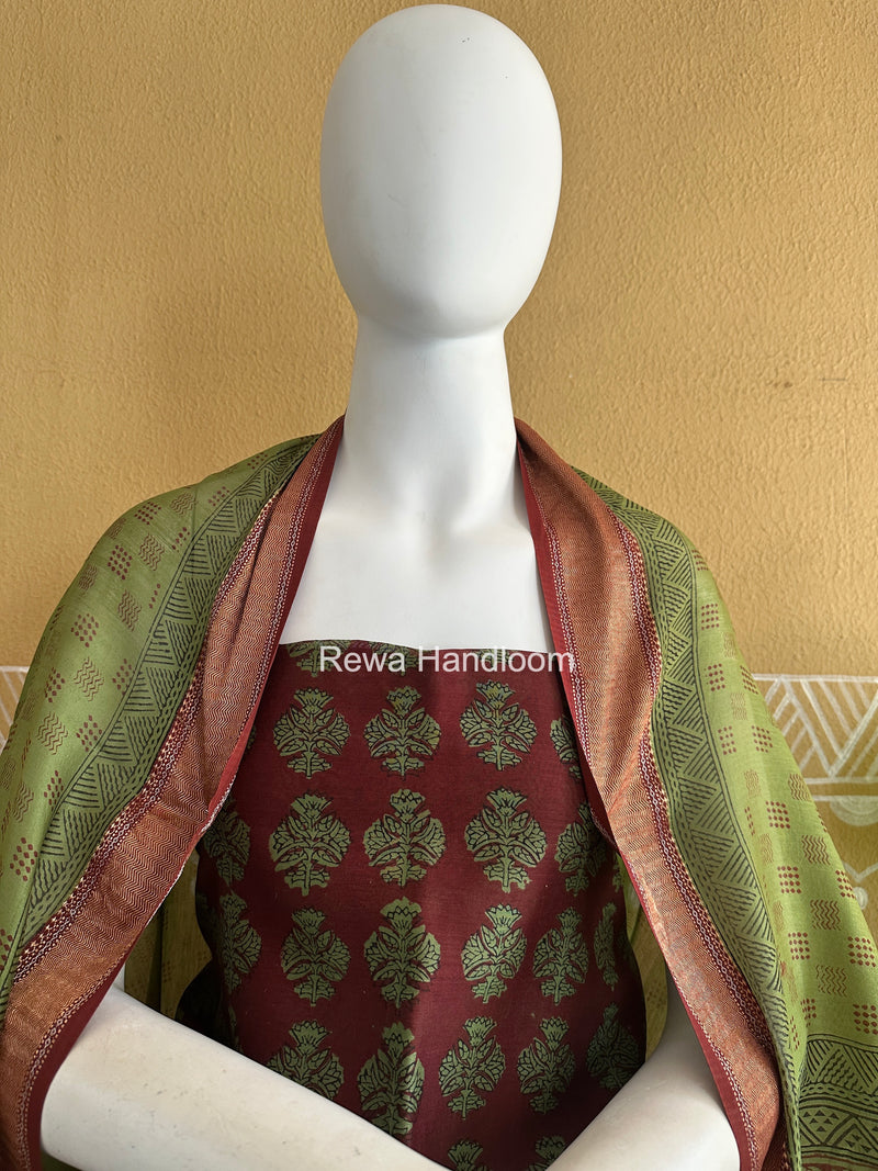 Maheshwari Maroon Bagh Print Top-Dupatta Set BTD08