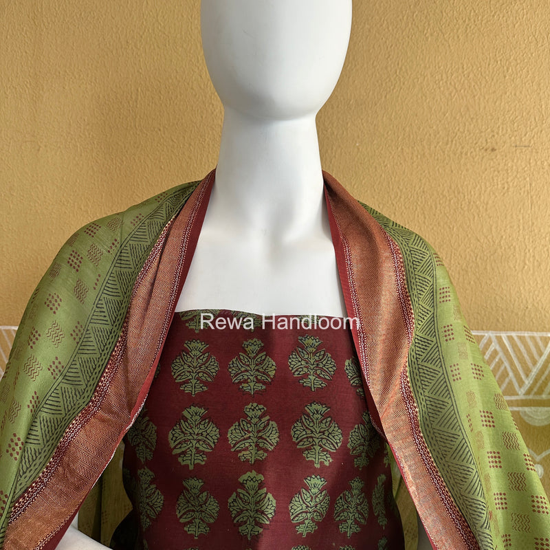 Maheshwari Maroon Bagh Print Top-Dupatta Set BTD08