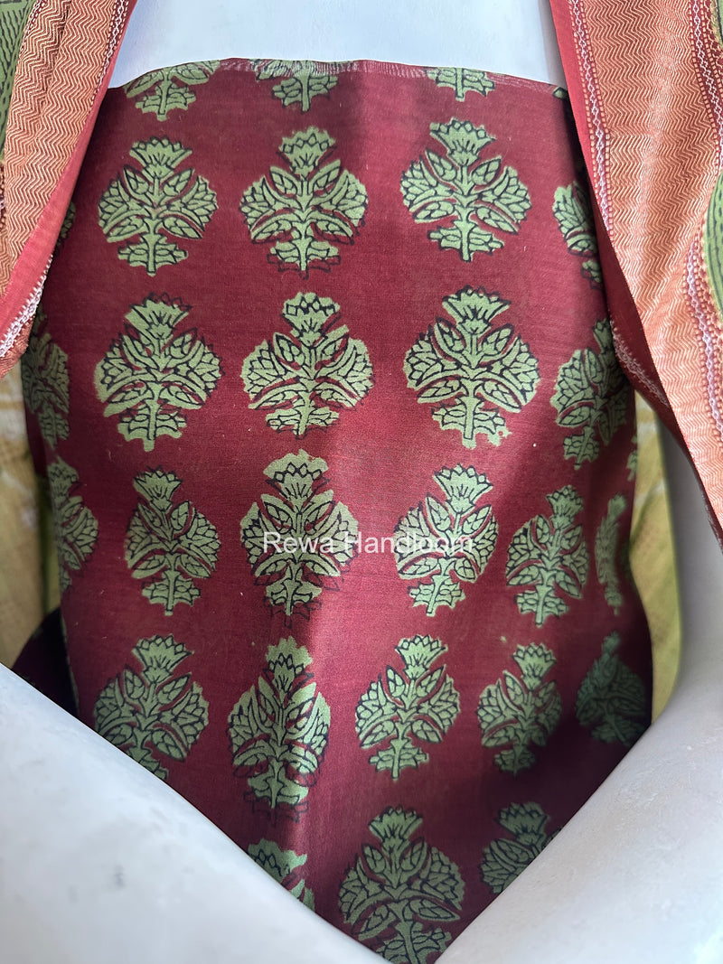 Maheshwari Maroon Bagh Print Top-Dupatta Set BTD08