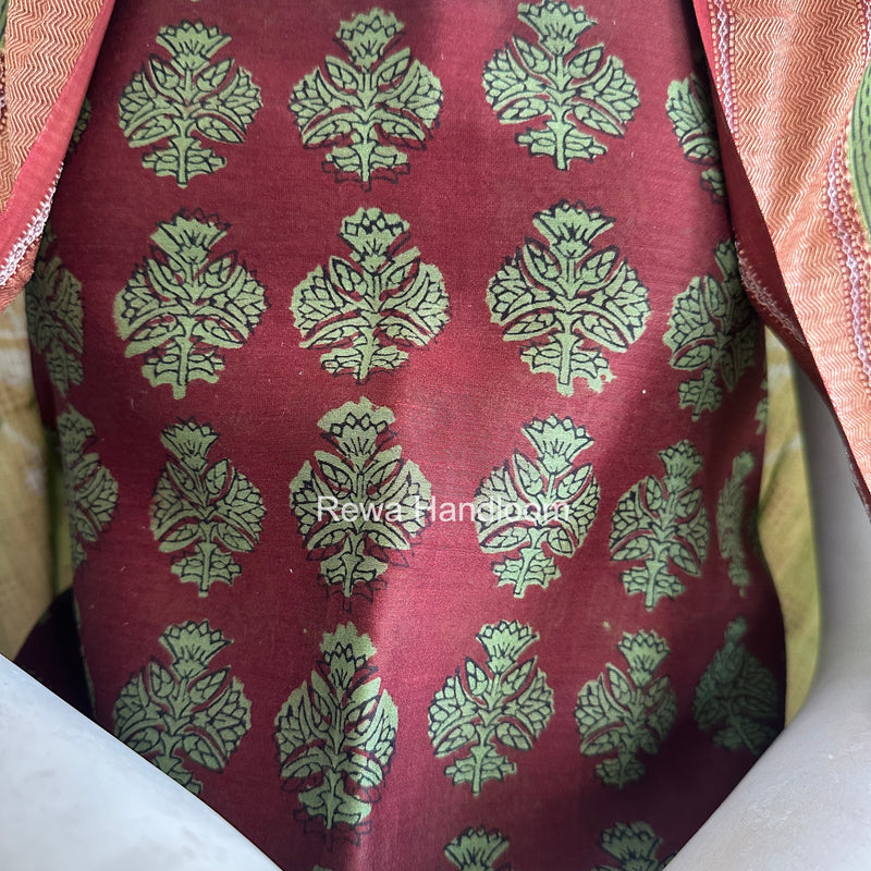 Maheshwari Maroon Bagh Print Top-Dupatta Set BTD08