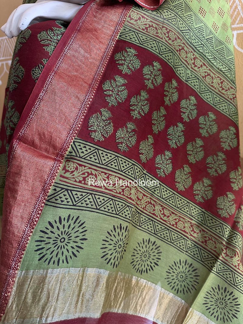 Maheshwari Maroon Bagh Print Top-Dupatta Set BTD08