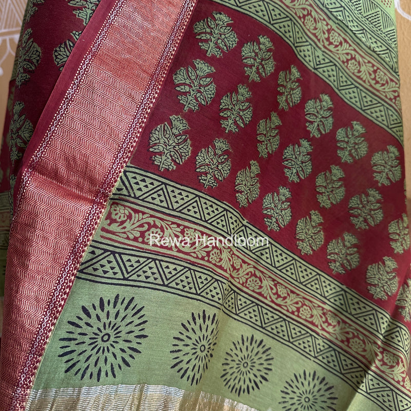 Maheshwari Maroon Bagh Print Top-Dupatta Set BTD08