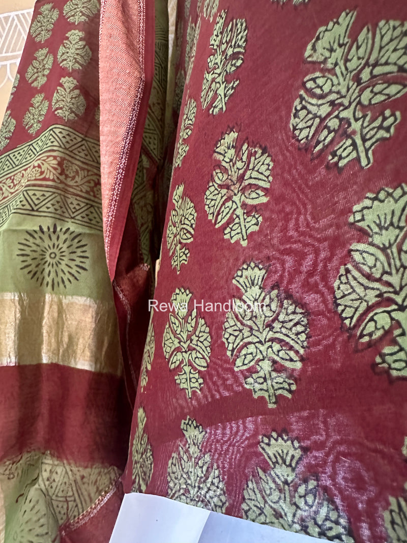 Maheshwari Maroon Bagh Print Top-Dupatta Set BTD08