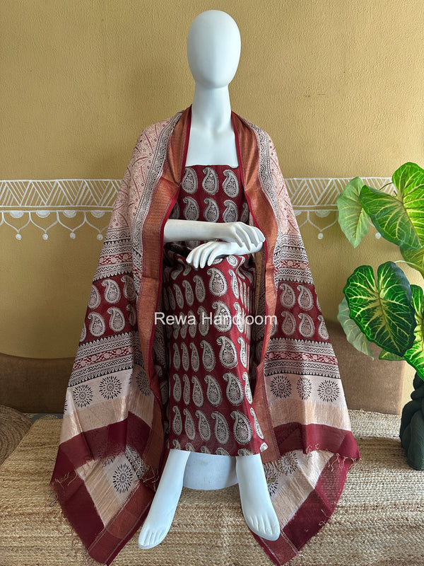 Maheshwari Bagh Print Top-Dupatta Set