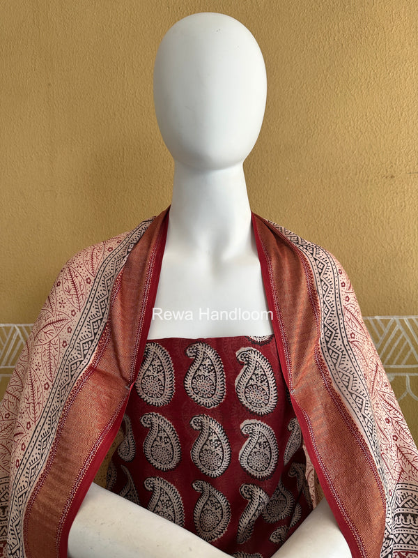 Maheshwari Maroon Bagh Print Top-Dupatta Set BTD035