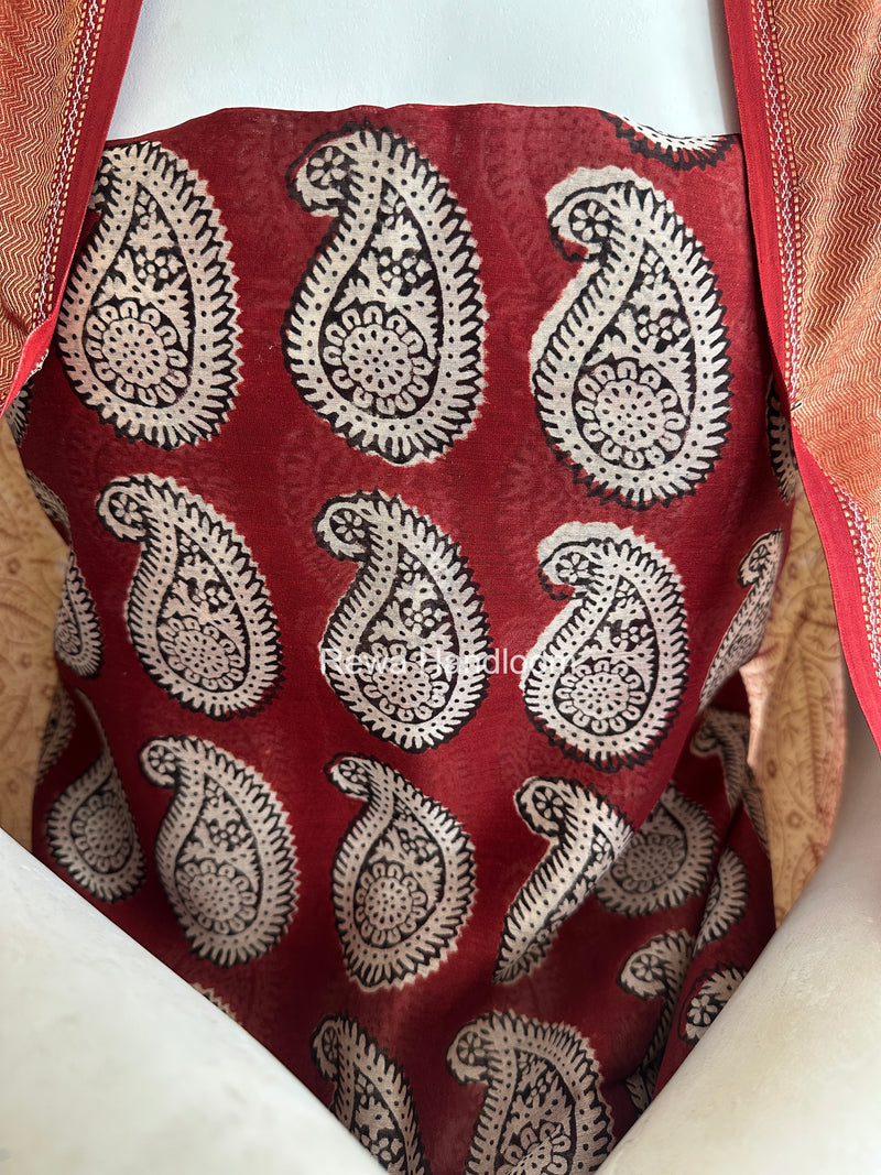 Maheshwari Maroon Bagh Print Top-Dupatta Set BTD035