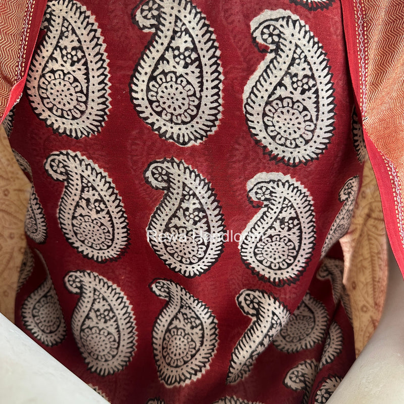 Maheshwari Maroon Bagh Print Top-Dupatta Set BTD035