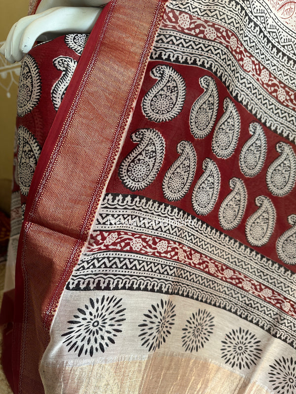 Maheshwari Maroon Bagh Print Top-Dupatta Set BTD035