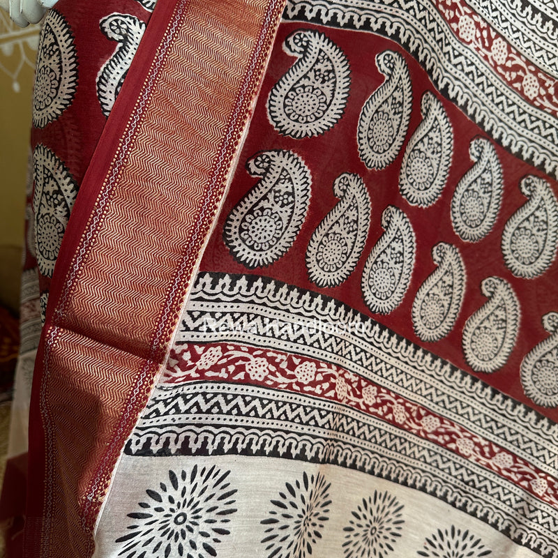 Maheshwari Maroon Bagh Print Top-Dupatta Set BTD035