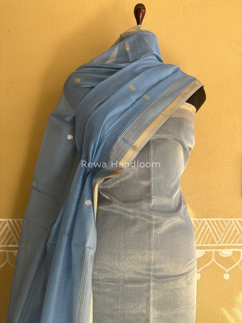 Maheshwari Sky Blue Tissue Dress Material TTD06
