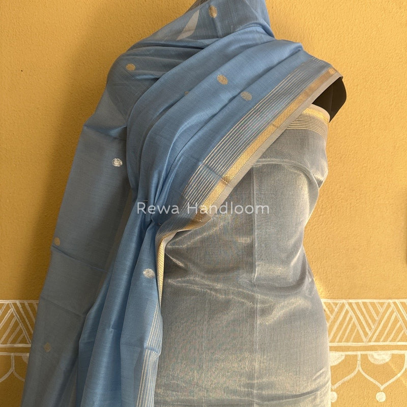 Maheshwari Sky Blue Tissue Dress Material TTD06