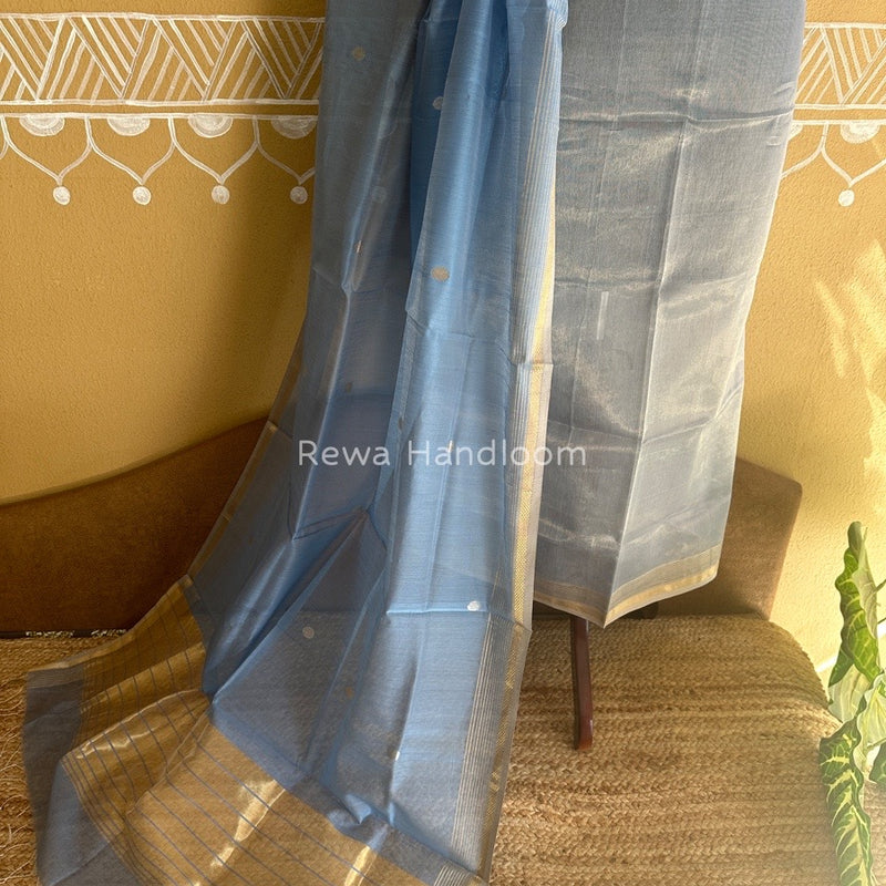 Maheshwari Sky Blue Tissue Dress Material TTD06