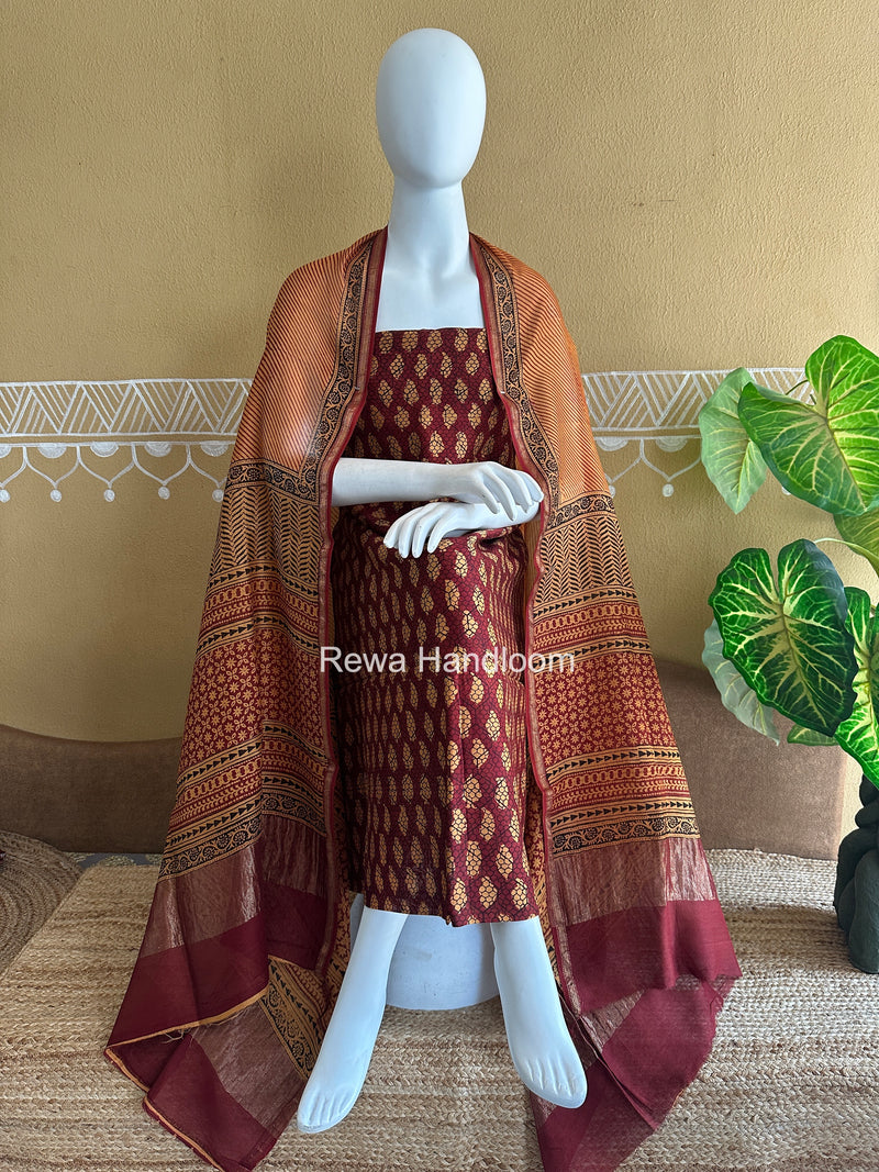 Maheshwari Bagh Print Top-Dupatta Set