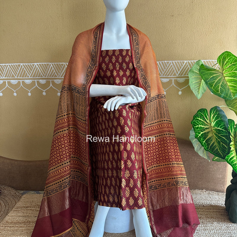 Maheshwari Bagh Print Top-Dupatta Set