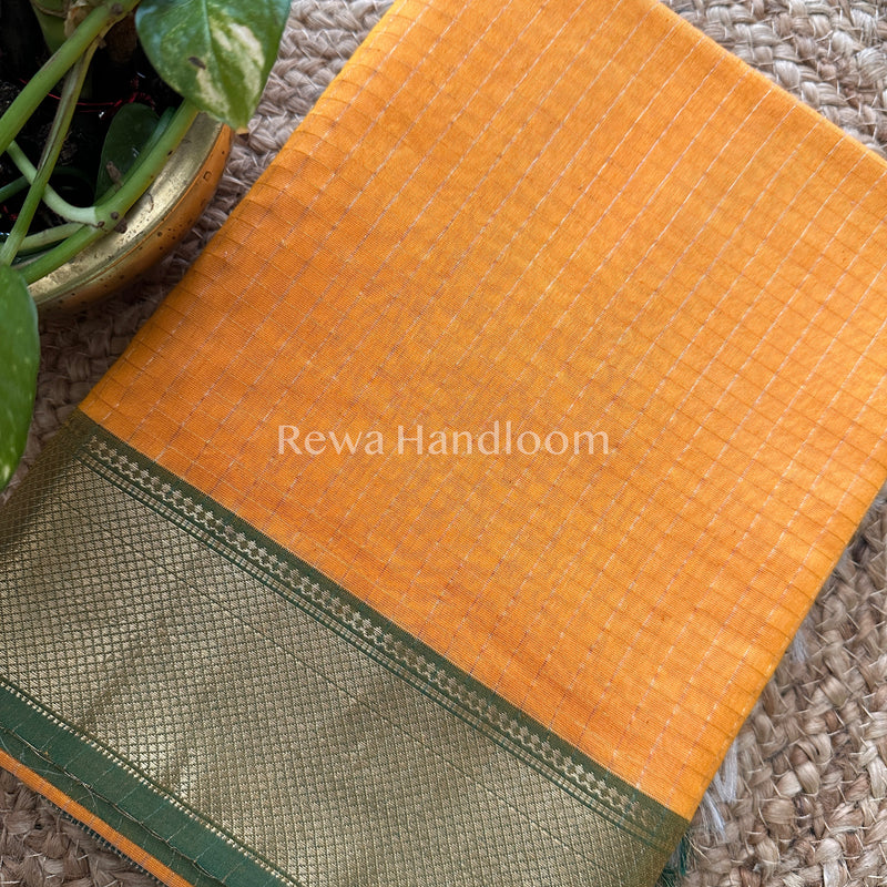 Maheshwari Yellow Zari Checks Saree ZCHX012