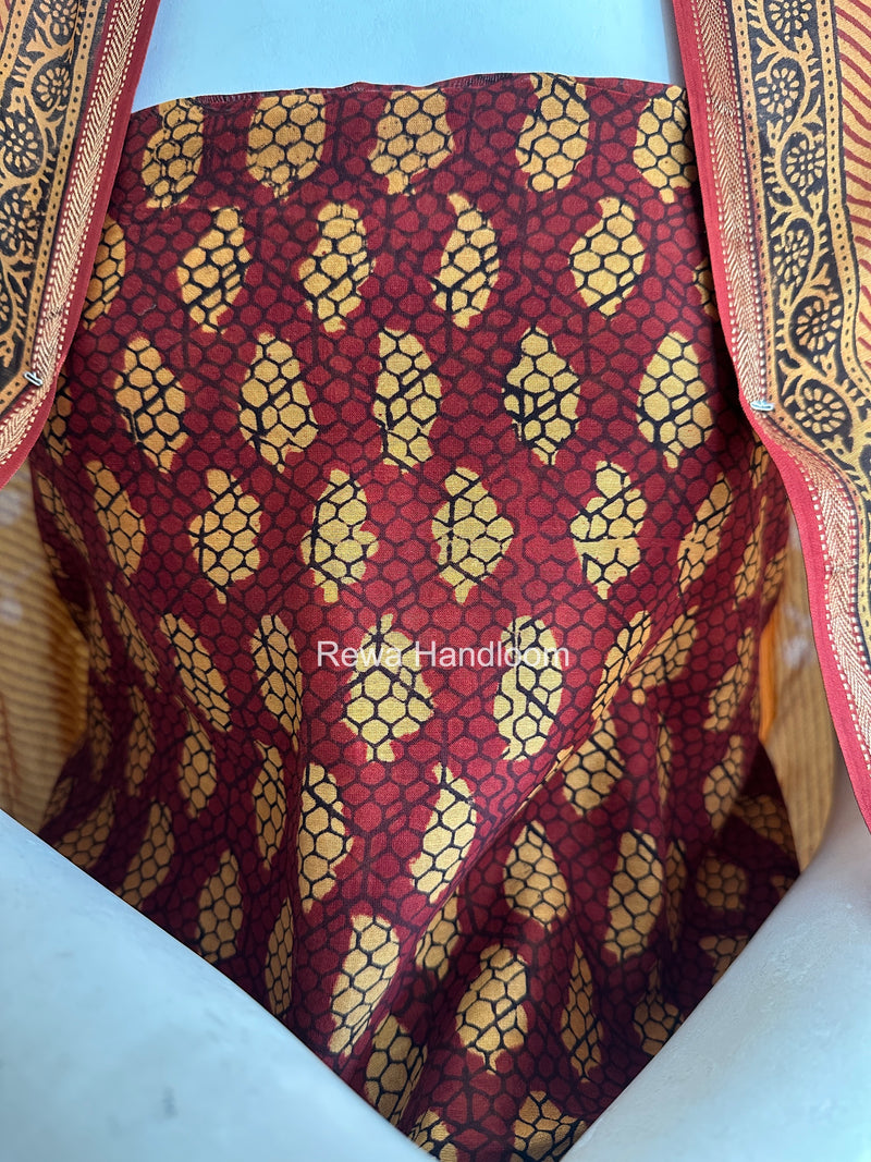 Maheshwari Maroon Bagh Print Top-Dupatta Set BTD037