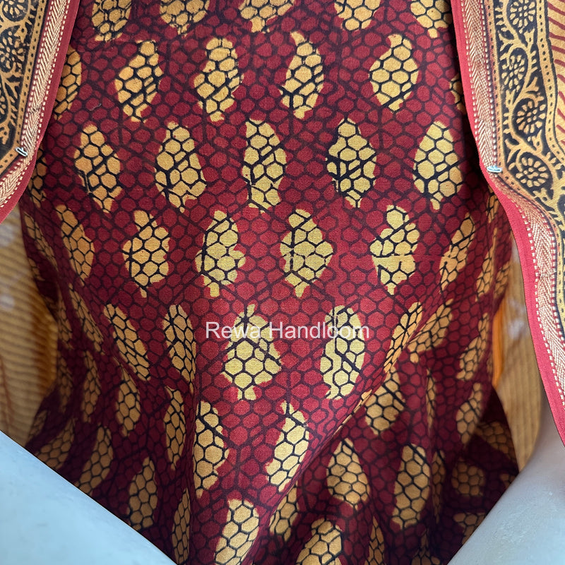 Maheshwari Maroon Bagh Print Top-Dupatta Set BTD037