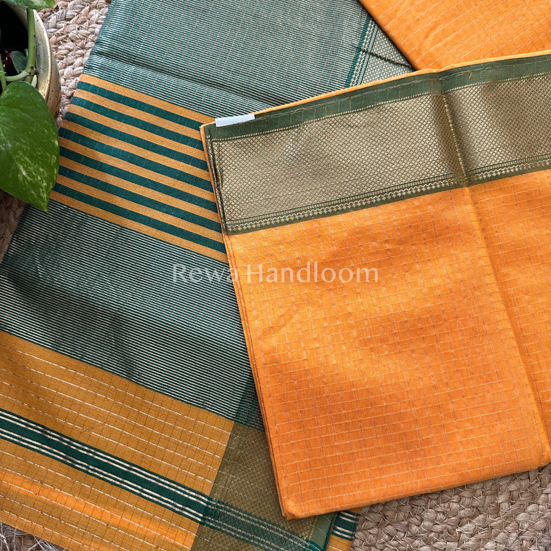 Maheshwari Yellow Zari Checks Saree ZCHX012