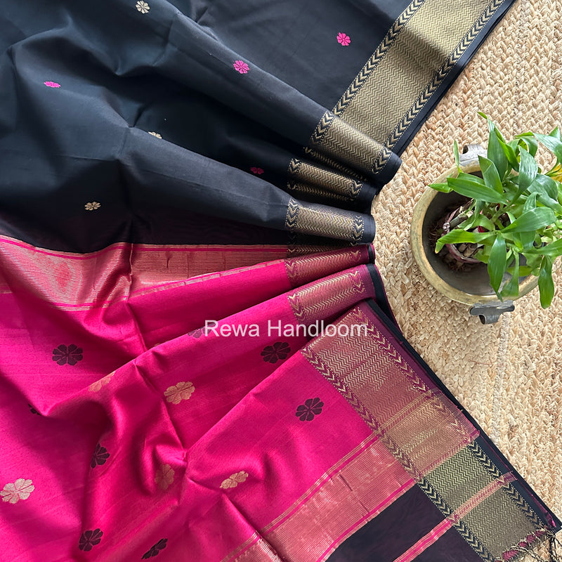 Maheshwari Black Lotus Butta Saree LBS0119