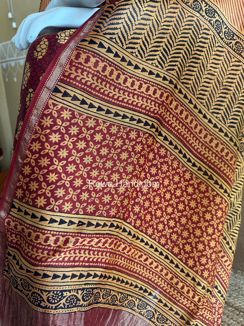 Maheshwari Maroon Bagh Print Top-Dupatta Set BTD037
