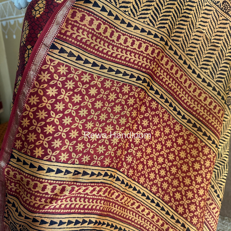 Maheshwari Maroon Bagh Print Top-Dupatta Set BTD037