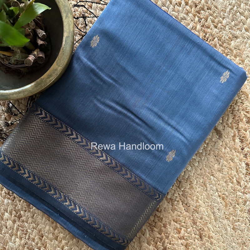 Maheshwari Charcoal Gray Lotus Butta Saree LBS0120