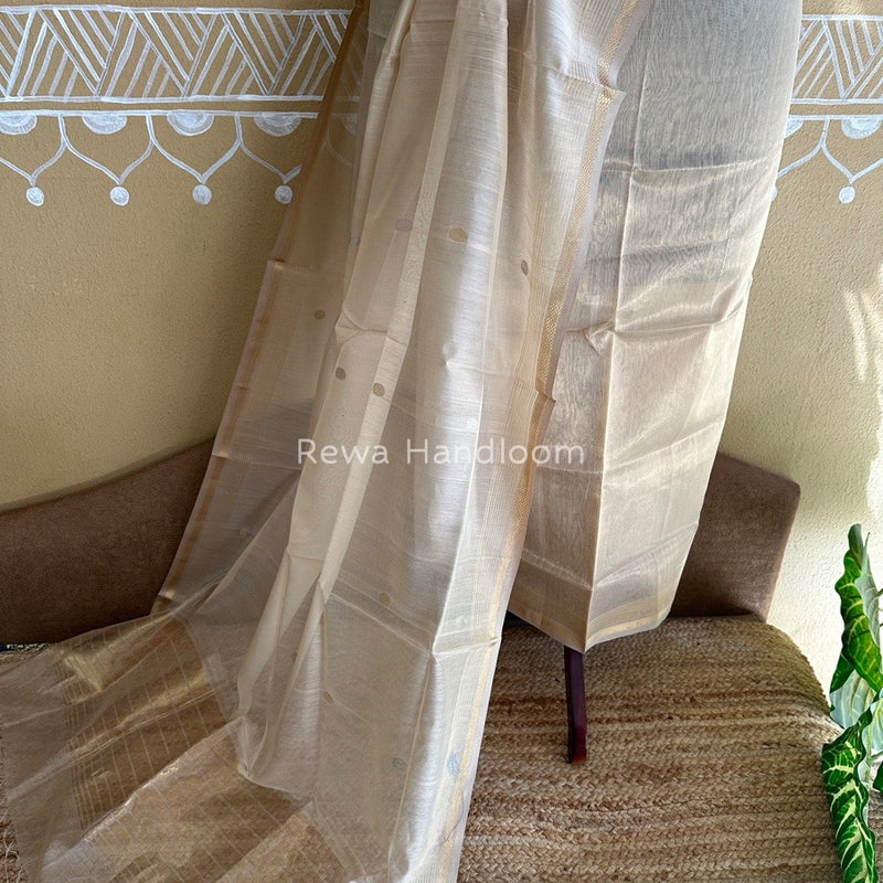 Maheshwari Light Beige Tissue Dress Material TTD02