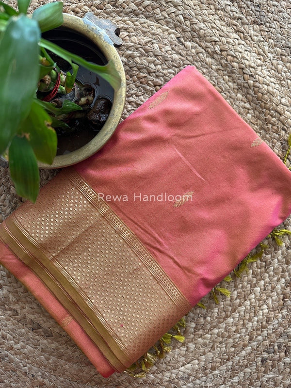 Maheshwari Pink-Mehendi Green Pure Silk Saree PS033