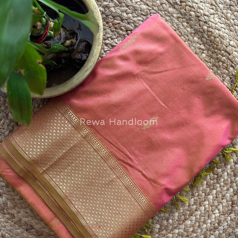Maheshwari Pink-Mehendi Green Pure Silk Saree PS033