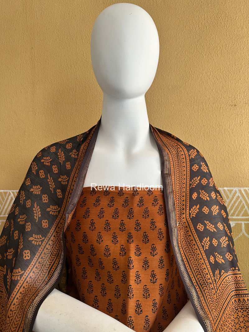 Maheshwari Mustard Bagh Print Top-Dupatta Set BTD036
