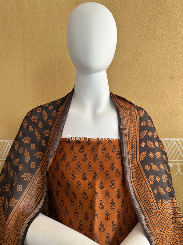 Maheshwari Mustard Bagh Print Top-Dupatta Set BTD036