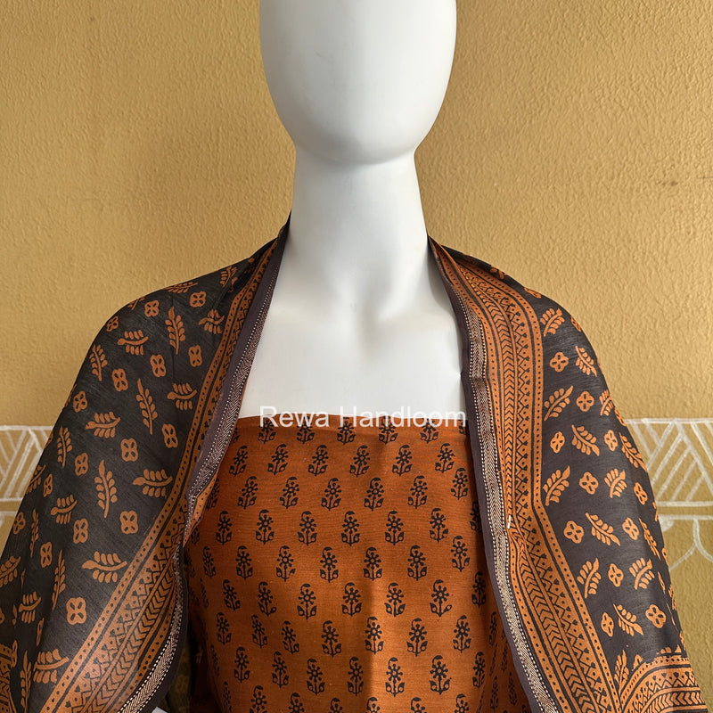 Maheshwari Mustard Bagh Print Top-Dupatta Set BTD036