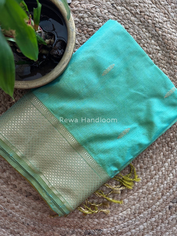 Maheshwari Sea Green-Mehendi Green Pure Silk Saree PS034