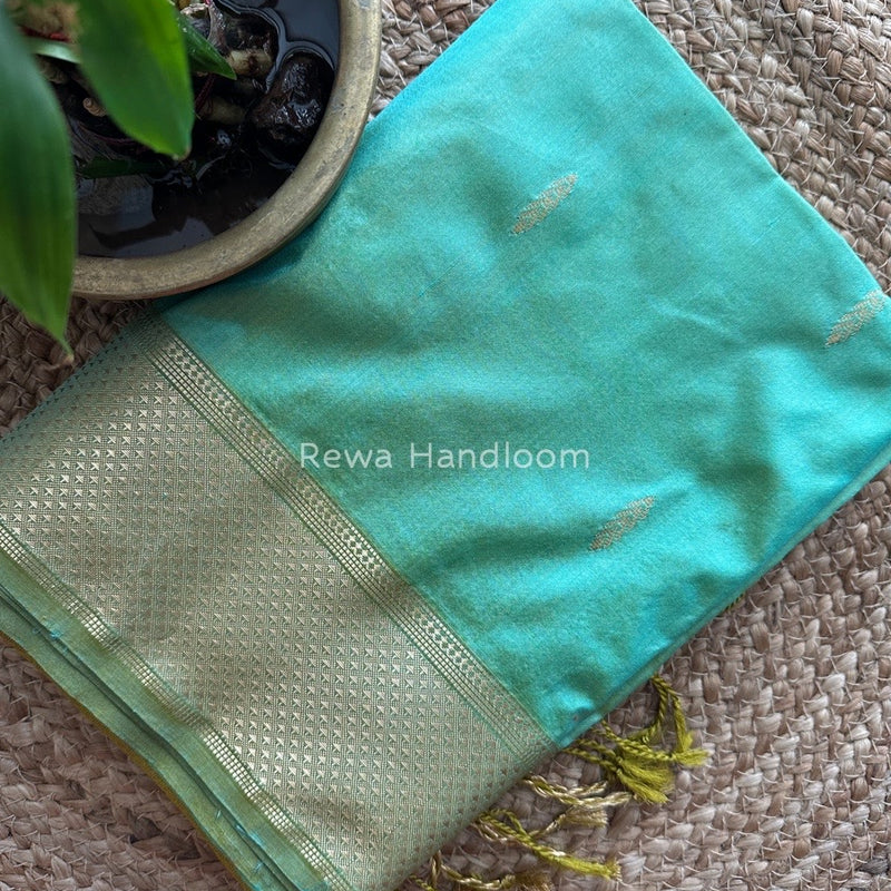 Maheshwari Sea Green-Mehendi Green Pure Silk Saree PS034