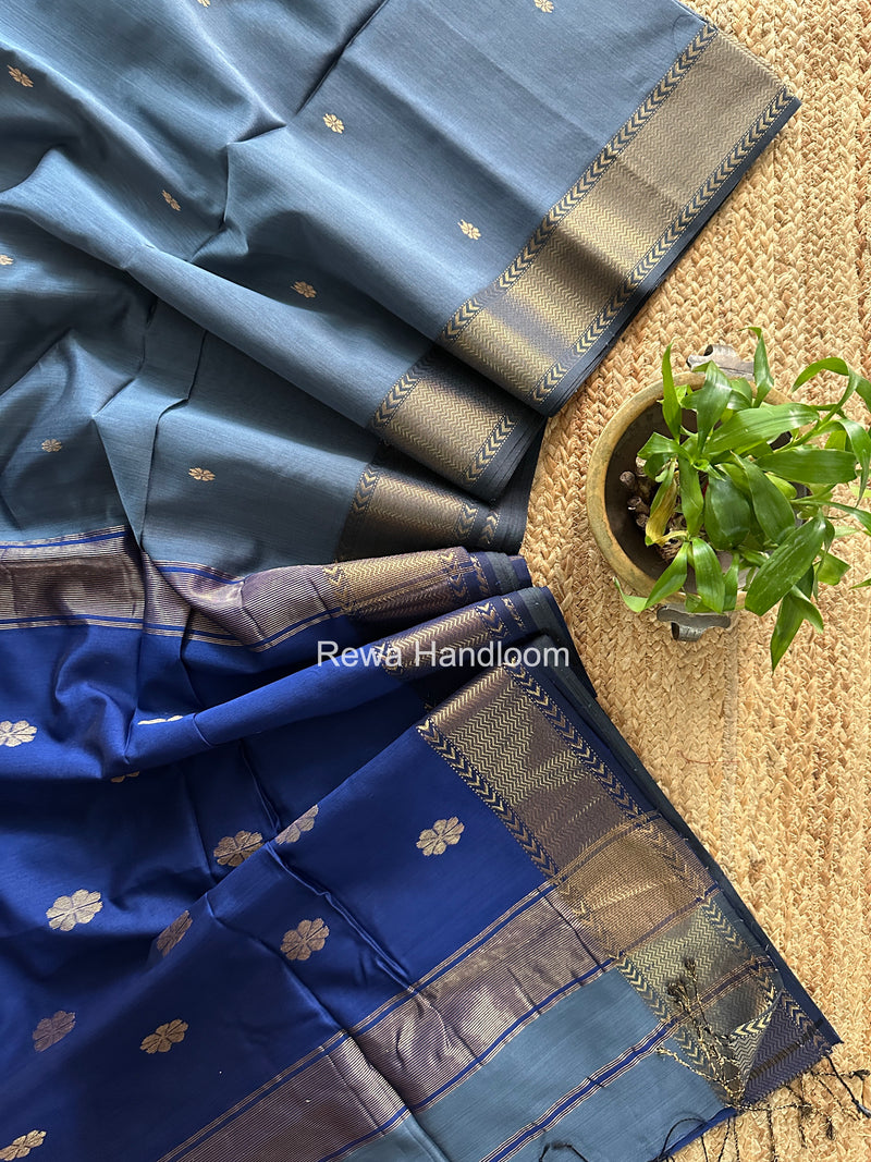 Maheshwari Charcoal Gray Lotus Butta Saree LBS0120