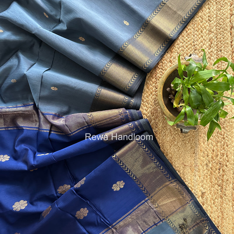 Maheshwari Charcoal Gray Lotus Butta Saree LBS0120