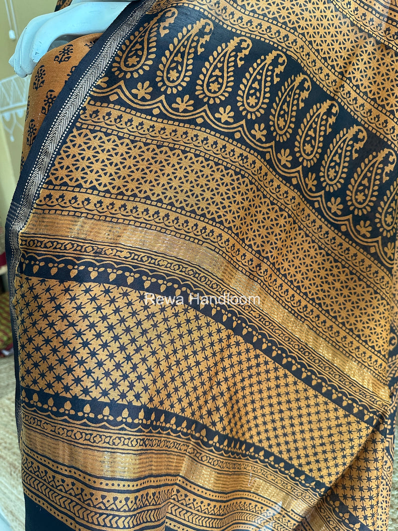 Maheshwari Mustard Bagh Print Top-Dupatta Set BTD036