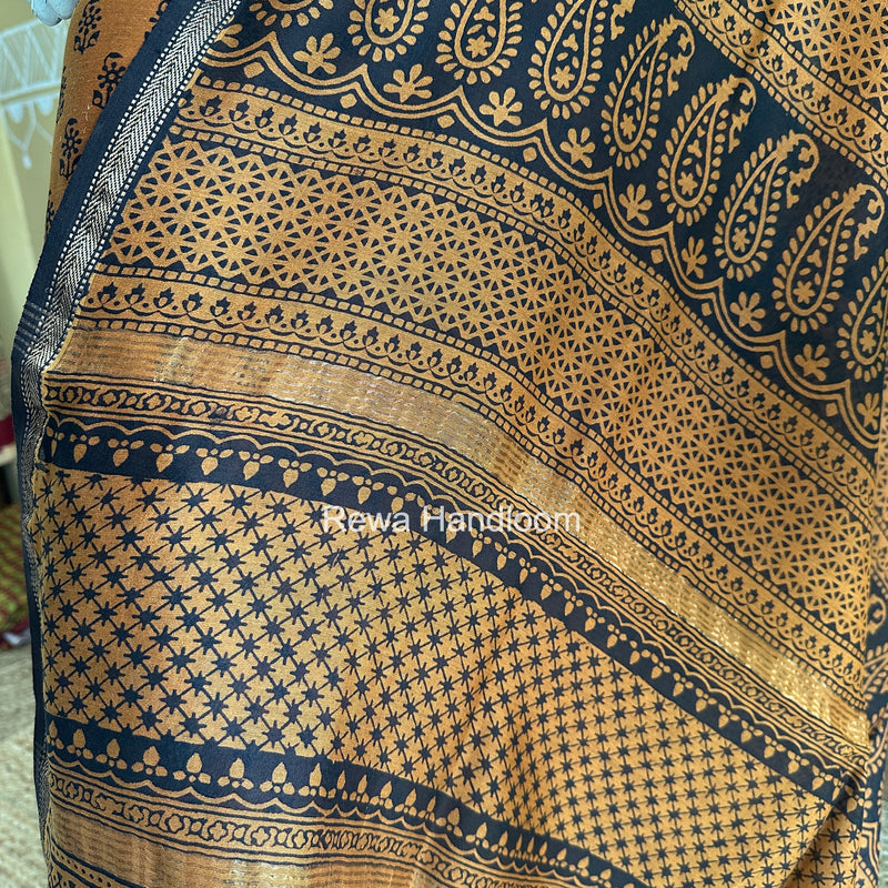 Maheshwari Mustard Bagh Print Top-Dupatta Set BTD036