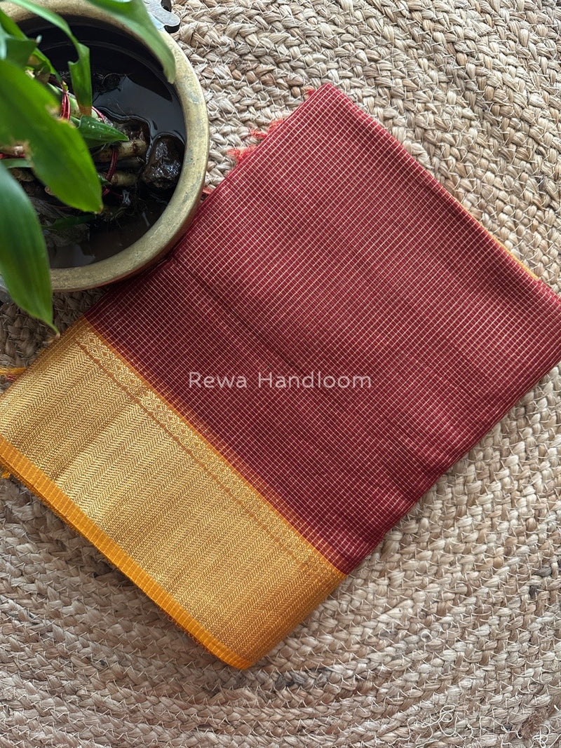 Exclusive Maheshwari Maroon Tissue Silk Saree ZTS088