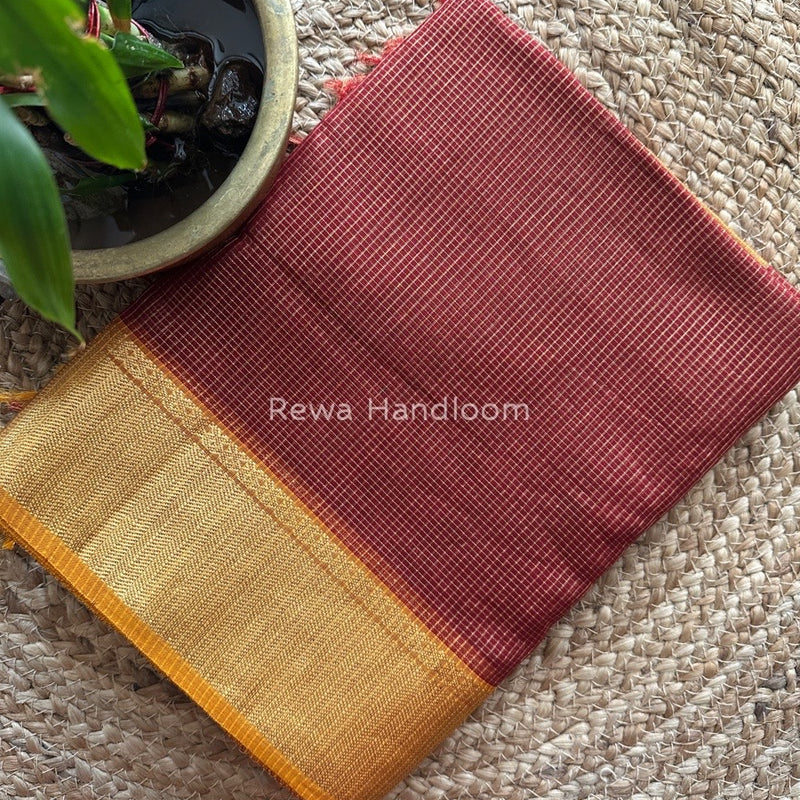 Exclusive Maheshwari Maroon Tissue Silk Saree ZTS088