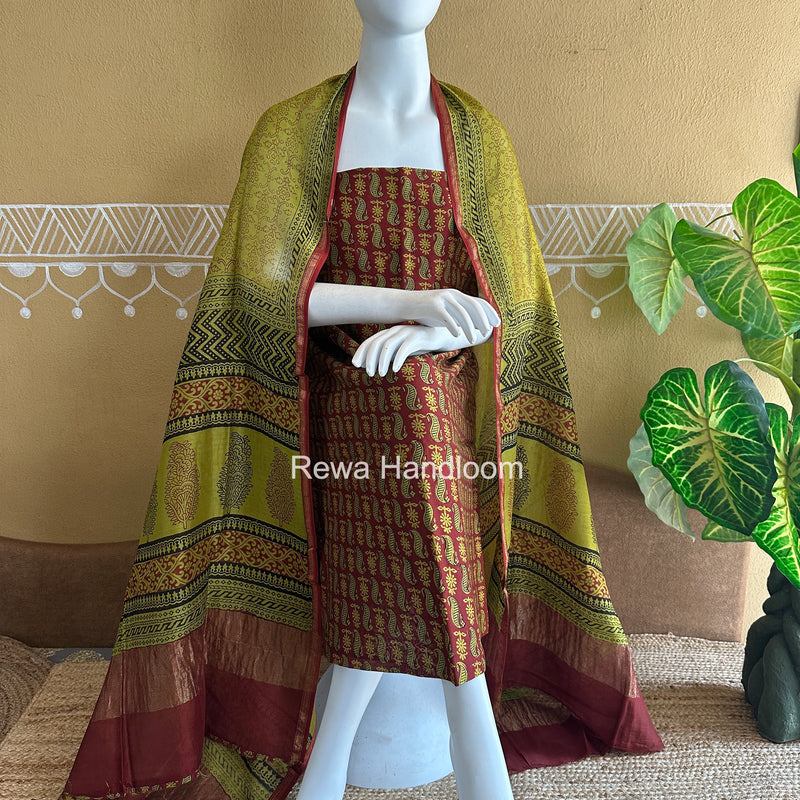 Maheshwari Bagh Print Top-Dupatta Set