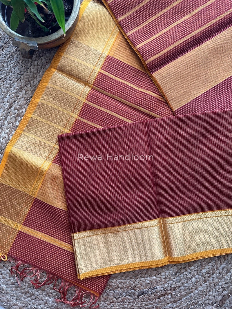Exclusive Maheshwari Maroon Tissue Silk Saree ZTS088