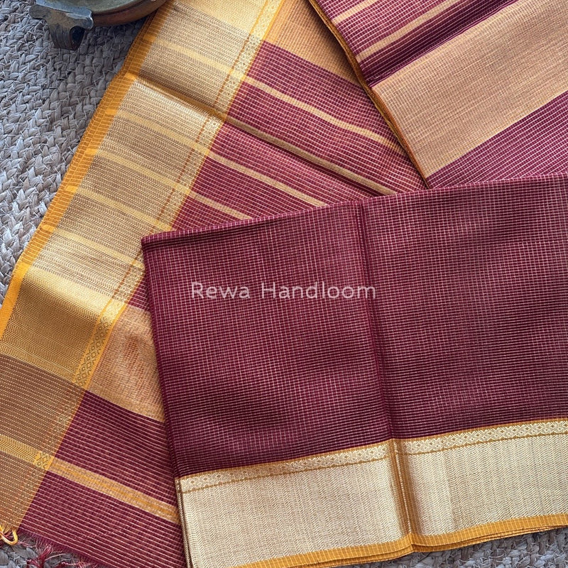 Exclusive Maheshwari Maroon Tissue Silk Saree ZTS088